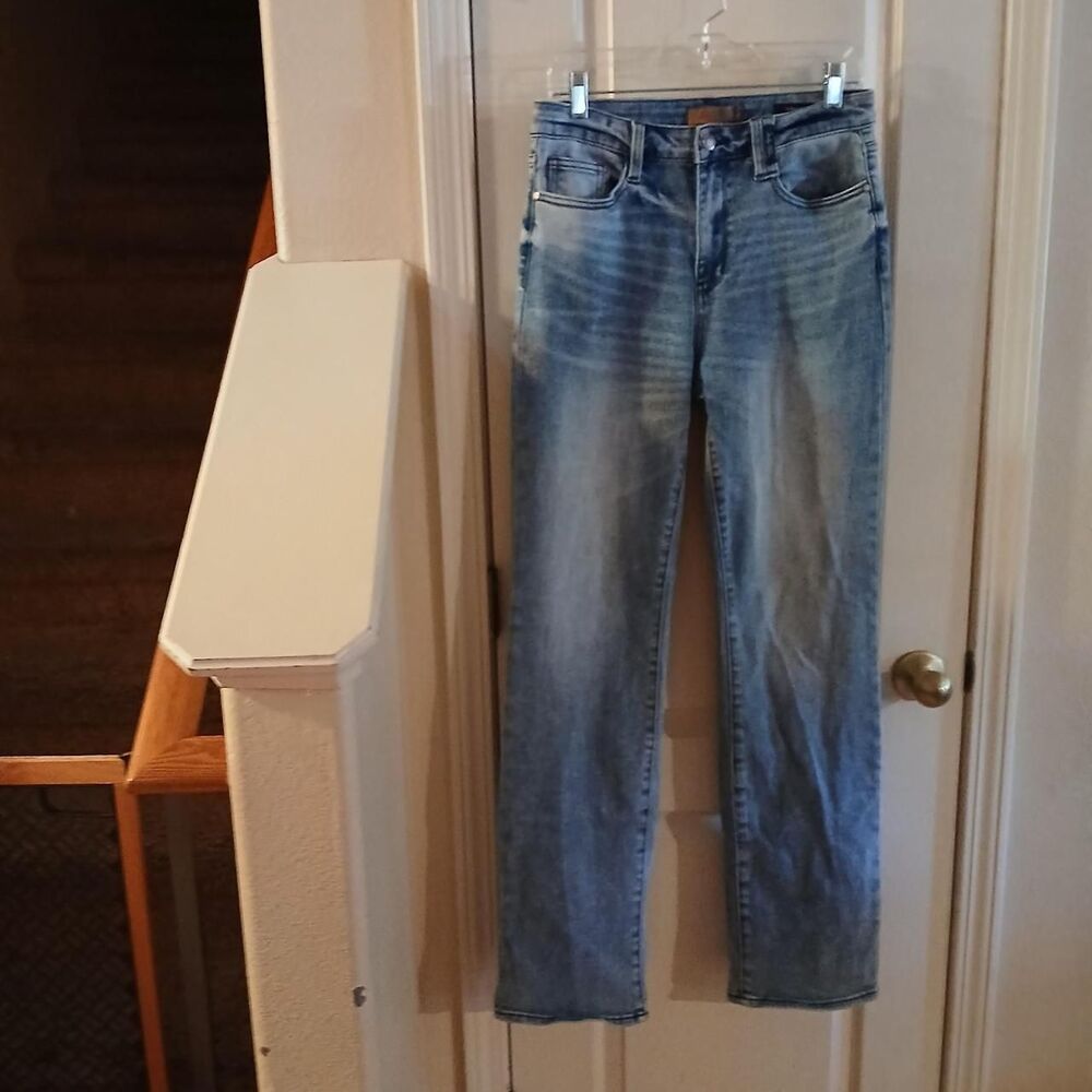 Judy Blue "Miranda" High Rise Plaid Cuff Vintage Straight Leg Jeans 9/29 Classic